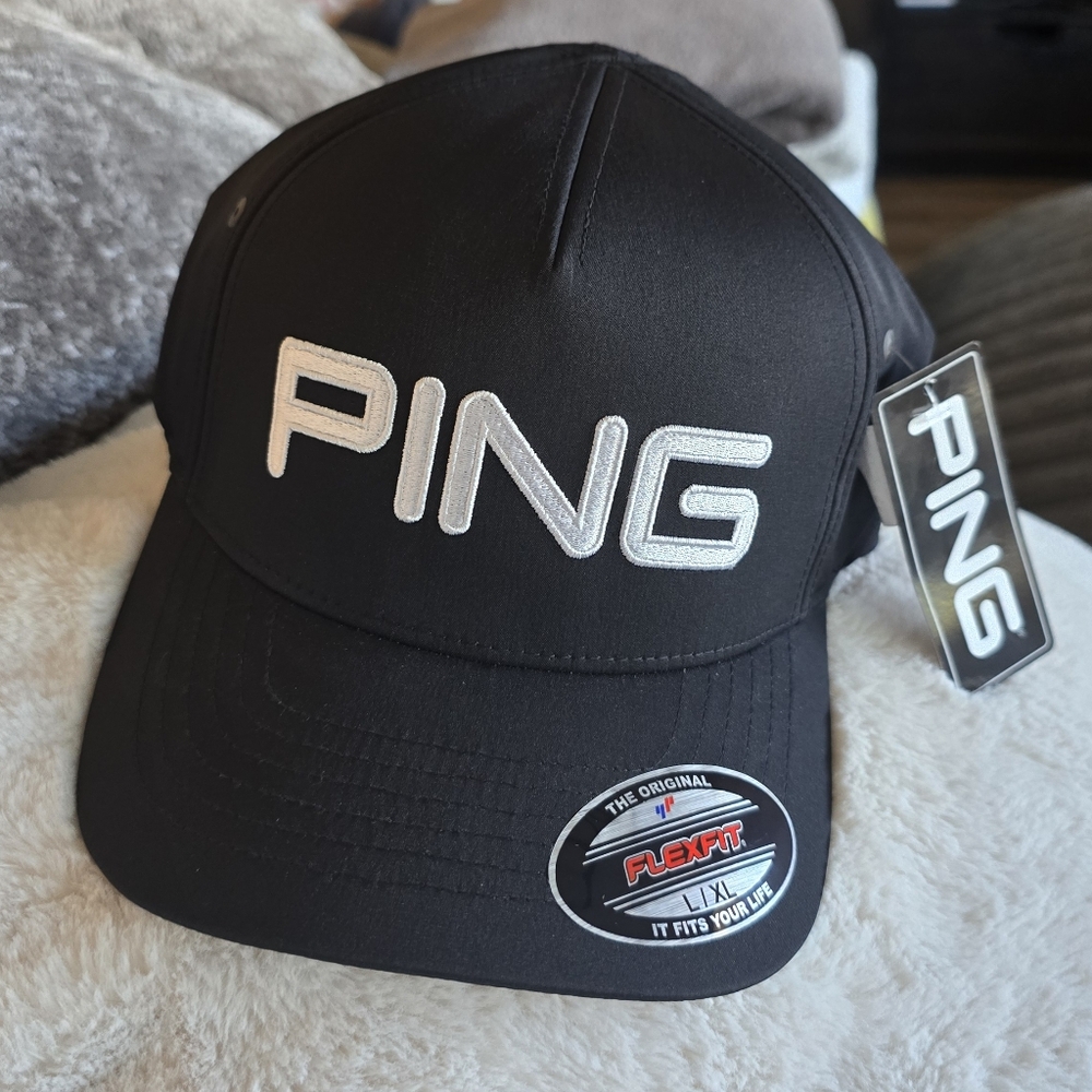 PING Structured Flex Fit Black White Golf Hat Large Xl Extra Large Nwt